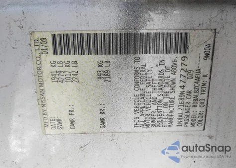 2009 Nissan Altima 2.5 S из США, поврежденный, VIN 1N4AL21E89N477279